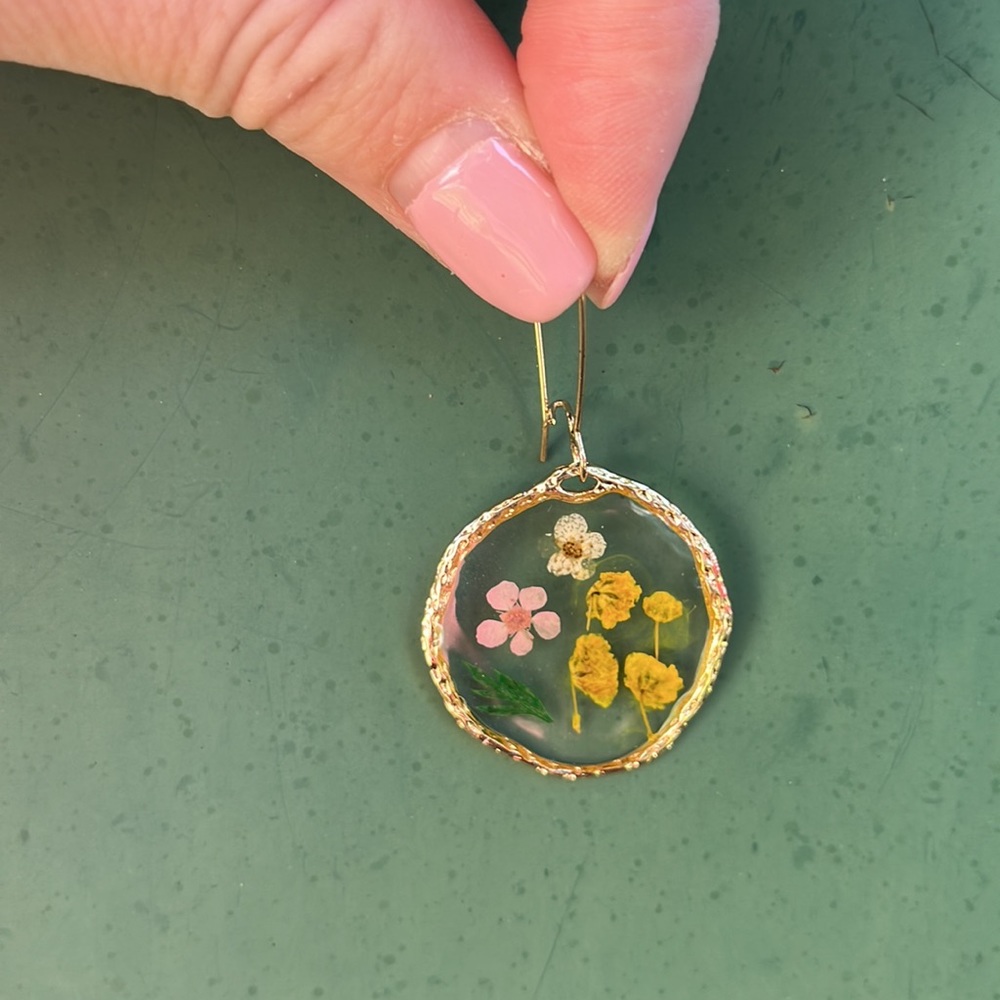 New Handmade Dried Pressed Flower Drop Earrings